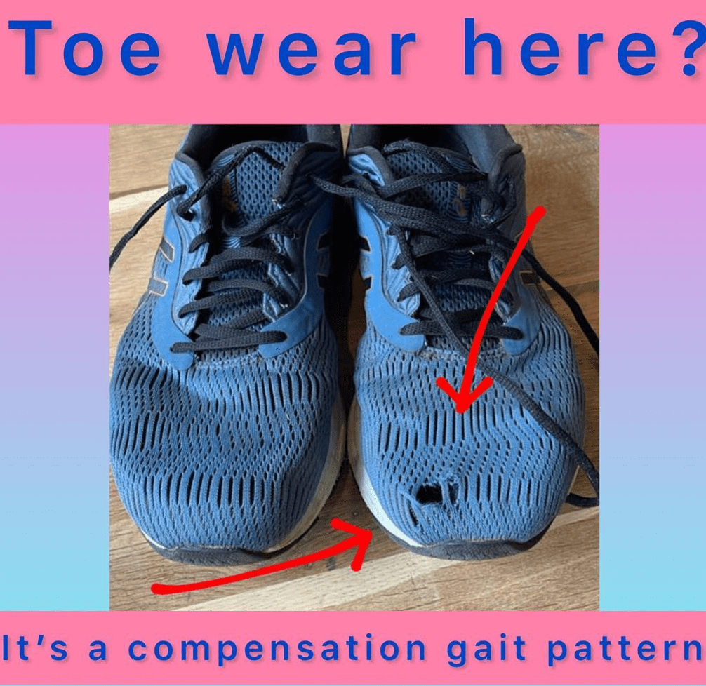 Shoe wear showing walking and gait patterns